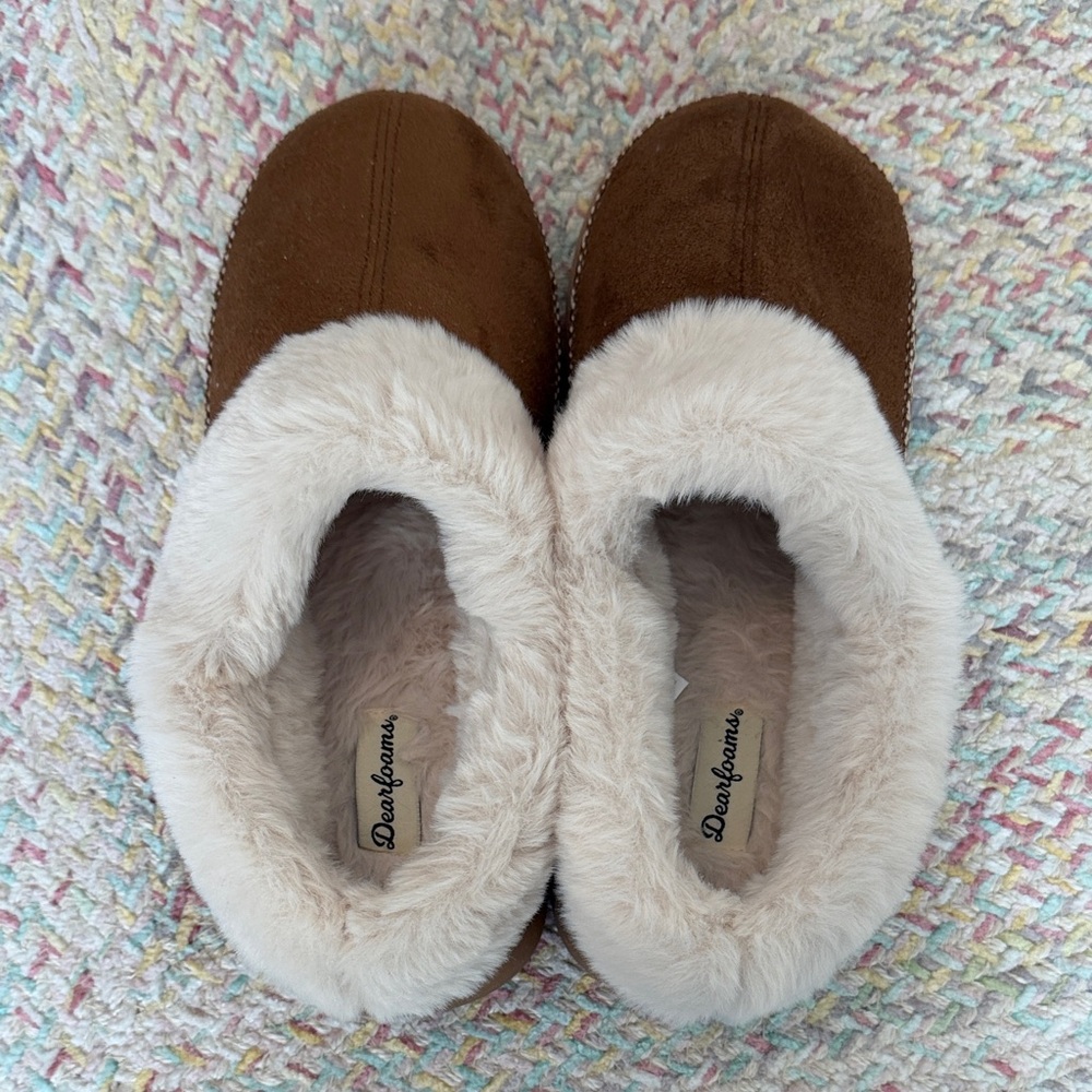 Brown Faux Fur Dearfoams Lined women's Slippers size US 9-10 (Large) - Picture 2 of 10